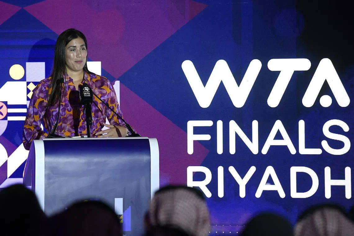 Tennis - Opening Ceremony of WTA finals in Saudi Arabia - Core Social Wellness Club, Riyadh, Saudi Arabia - June 26, 2024 Tournament Director Garbine Muguruza during the launch REUTERS/Stringer