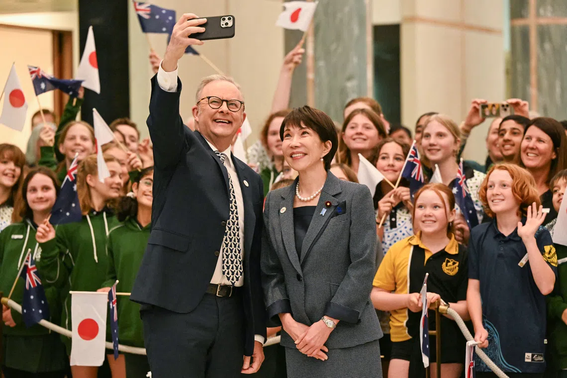 Tokyo played down the comments by Australian Prime Minister Anthony Albanese (left) about melons gifted to him by his Japanese counterpart, Japan’s Prime Minister Sanae Takaichi, stressing the leaders’ good relationship.