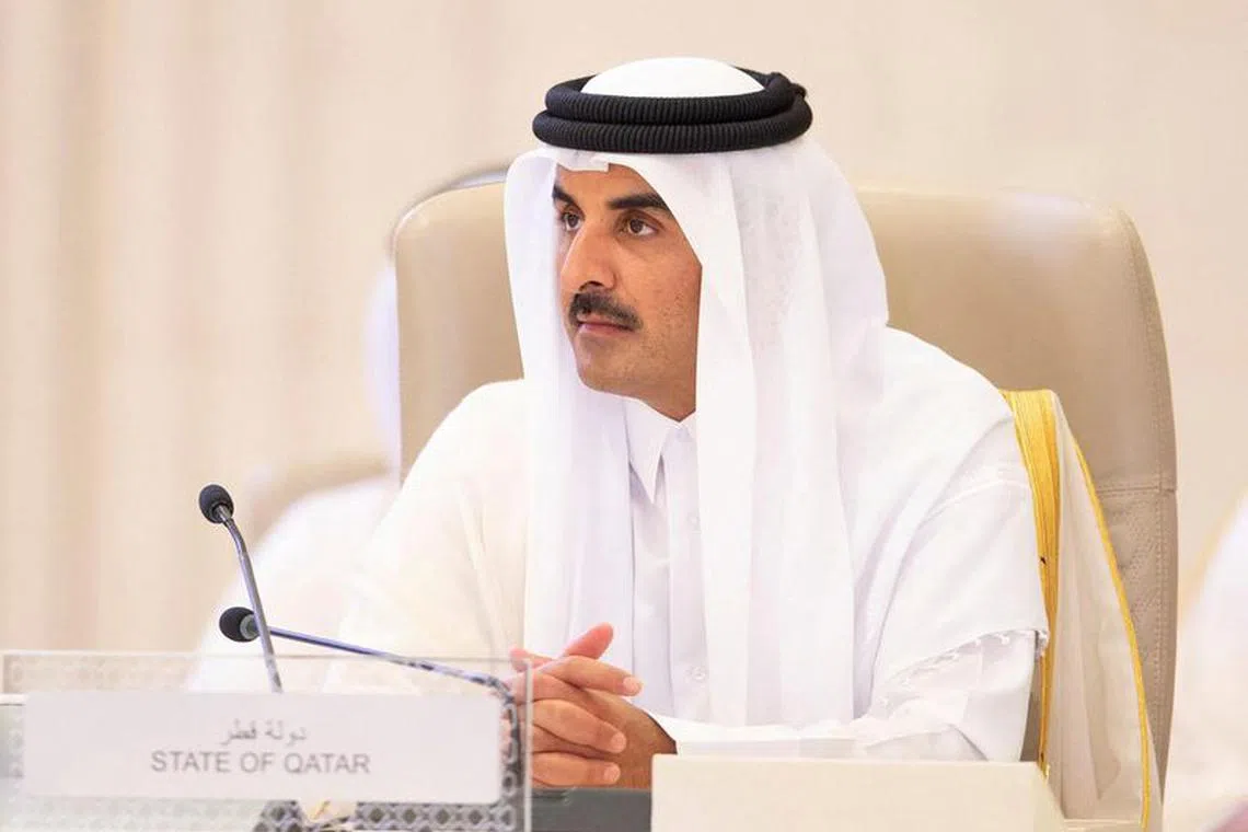 Qatar's Emir Sheikh Tamim bin Hamad al-Thani attends the Arab League Summit in Jeddah, Saudi Arabia, May 19, 2023. Bandar Algaloud/Courtesy of Saudi Royal Court/Handout via REUTERS/File Photo