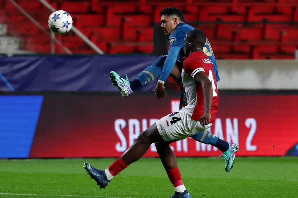 FILE PHOTO:Soccer Football - Champions League - Group H - Royal Antwerp v FC Porto - Bosuilstadion, Antwerp, Belgium - October 25, 2023  FC Porto's Evanilson scores their fourth goal and completes his hat-trick REUTERS/Yves Herman/File Photo