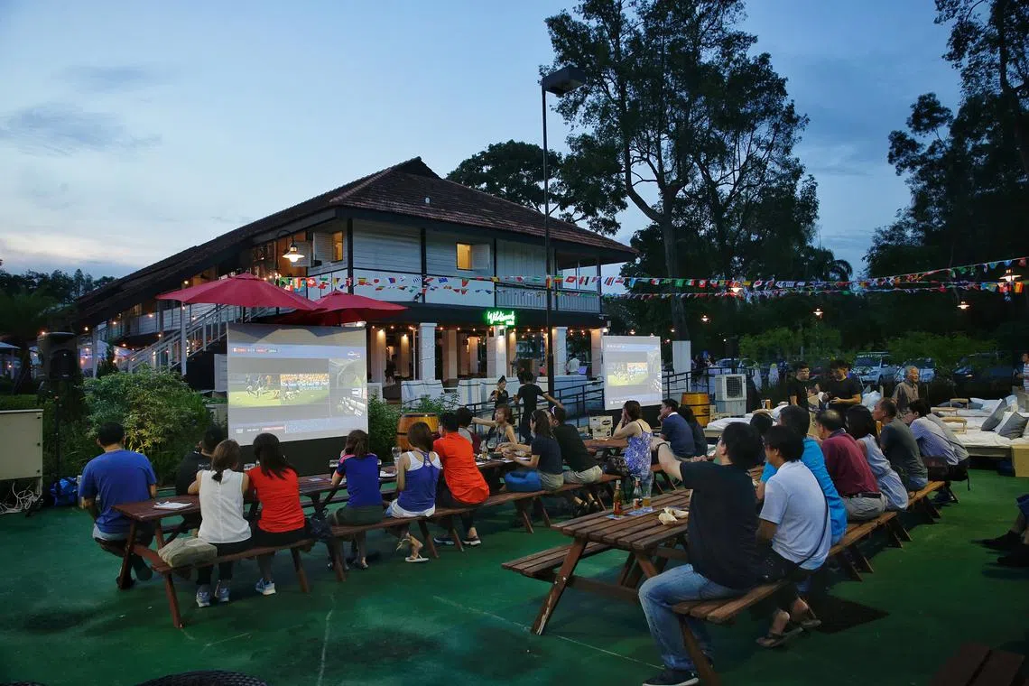 Fans watching the World Cup match between Australia and France at a Straits Times World Cup viewing party at Wildseed Bar in 2018.