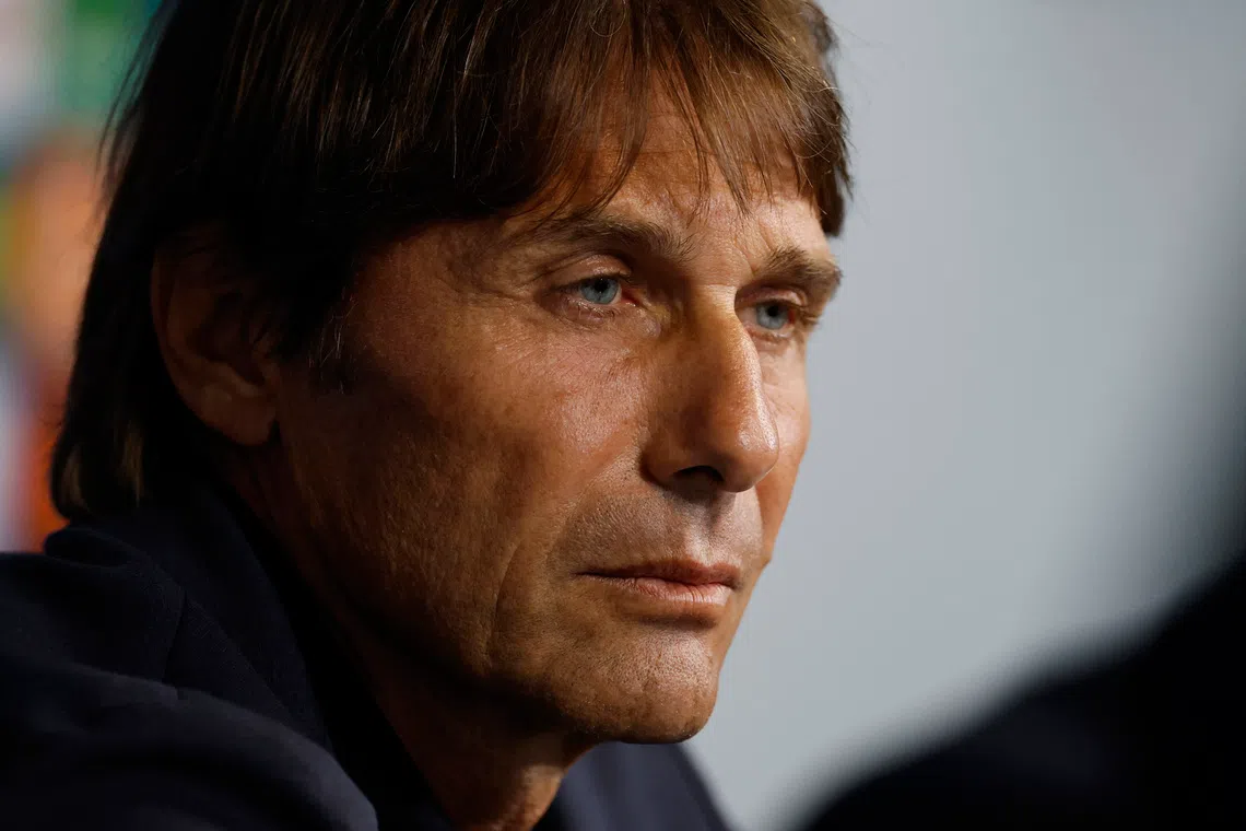 Soccer Football - UEFA Champions League - Napoli Stadium Press Conference - Etihad Stadium, Manchester, Britain - September 17, 2025 Napoli coach Antonio Conte during the press conference Action Images via Reuters/Jason Cairnduff