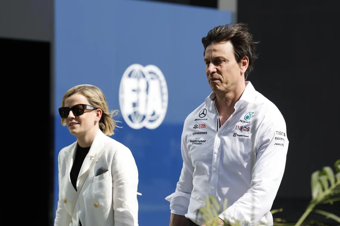 Formula One F1 - Saudi Arabia Grand Prix - Jeddah Corniche Circuit, Jeddah, Saudi Arabia - March 26, 2022  Mercedes' team principal Toto Wolff and wife Susie Wolff REUTERS/Hamad I Mohammed/FILE PHOTO