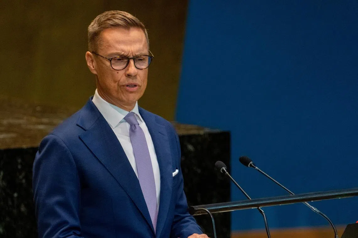 President of Finland Alexander Stubb addresses the \"Summit of the Future\" in the General Assembly hall at United Nations headquarters in New York City, U.S., September 23, 2024. REUTERS/David Dee Delgado/File Photo
