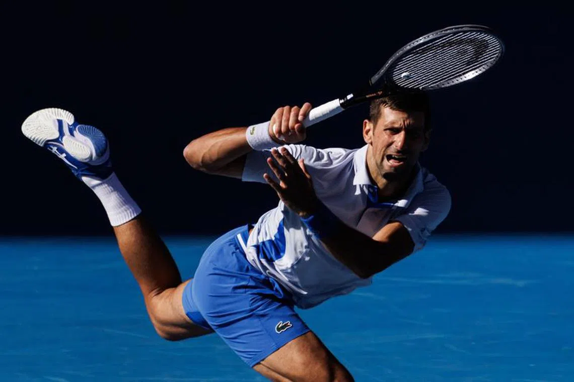 Jan 26, 2024; Melbourne, Victoria, Australia; 
Novak Djokovic of Serbia in action against Jannik Skinner of Italy in the semi-finals of the men’s singles at the Australian Open. Mandatory Credit: Mike Frey-USA TODAY Sports/File photo