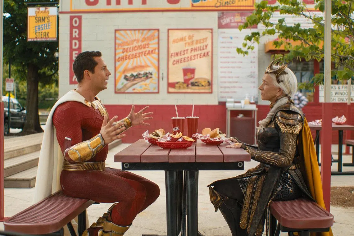Zachary Levi and Helen Mirren in Shazam! Fury Of The Gods.