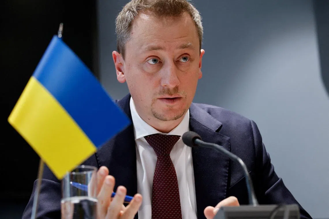 FILE PHOTO: Ukrainian Economy Minister Oleksii Sobolev attends the 8th German-Ukrainian Business Forum at the House of the German Economy in Berlin, Germany December 15, 2025. REUTERS/Axel Schmidt/File Photo