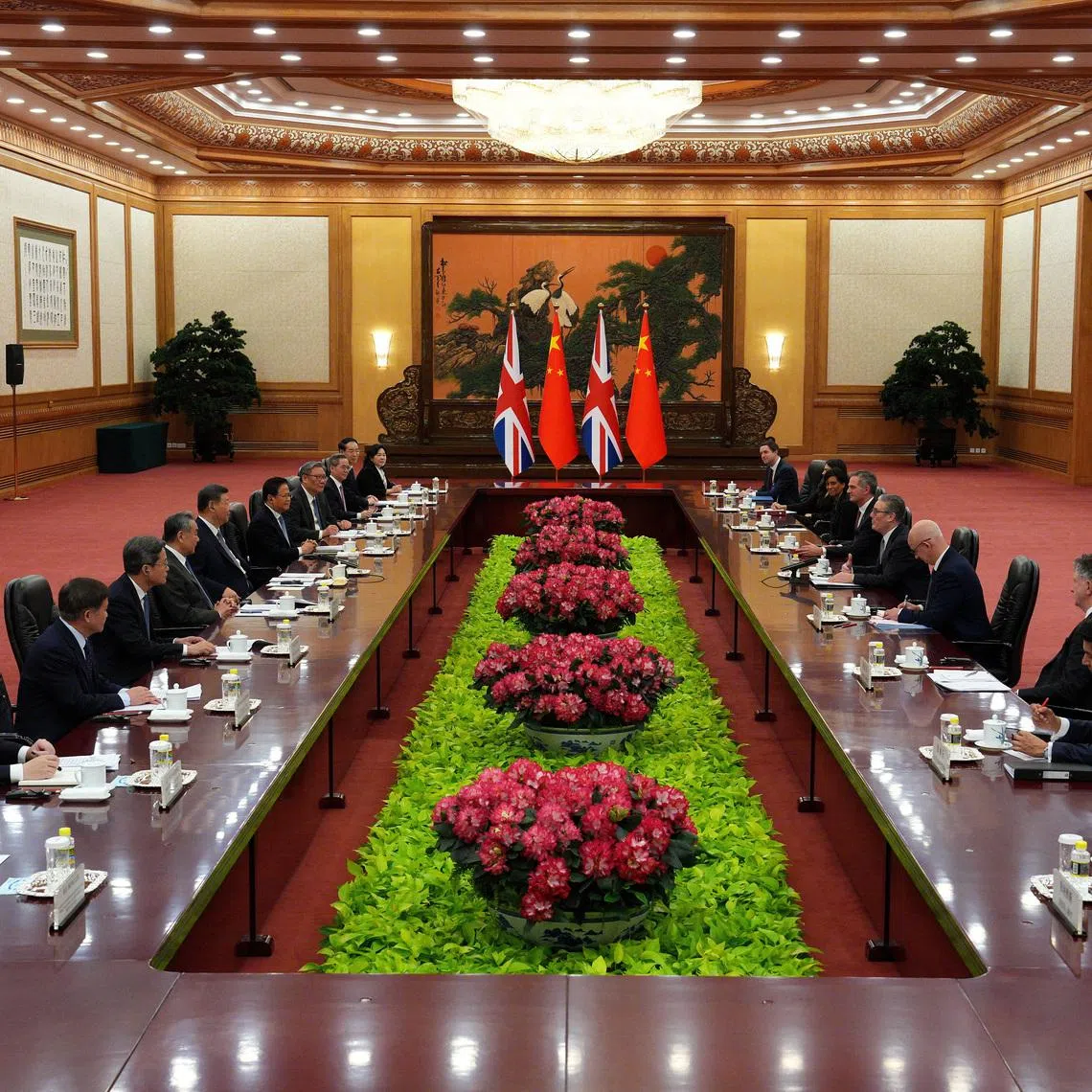British and Chinese delegations participate in a bilateral meeting with Britain's Prime Minister Keir Starmer and Chinese President Xi Jinping, in Beijing, China, January 29, 2026.Carl Court/Pool via REUTERS