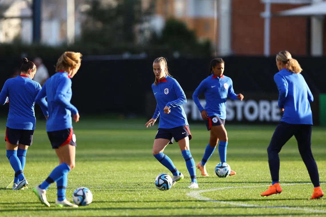 Members of the Netherlands' women's team training in Dunedin, New Zealand, on July 31, 2023.