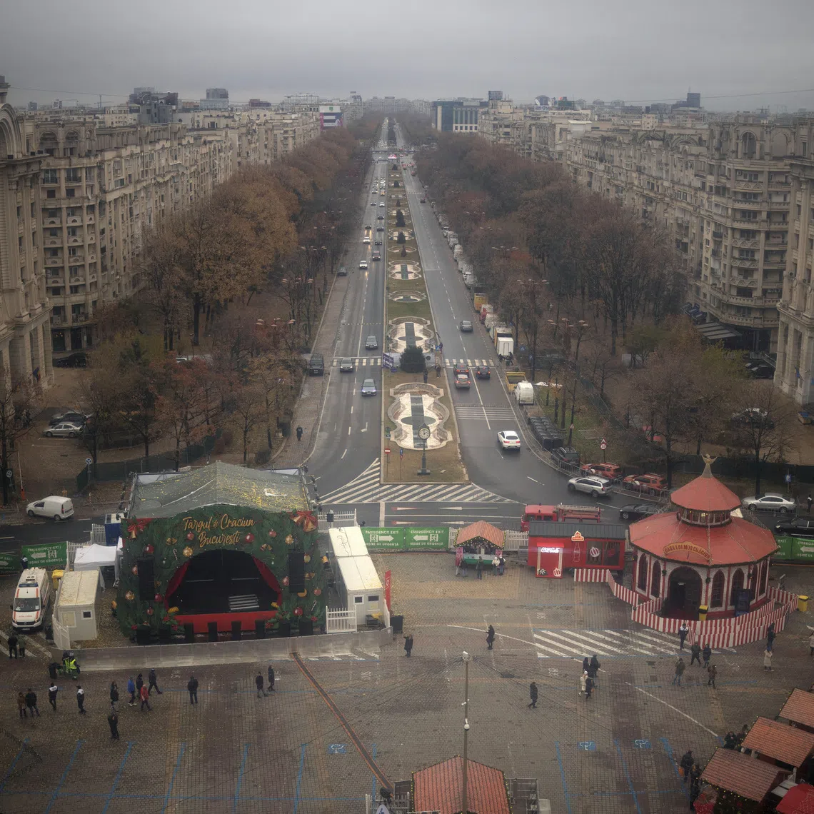 A partial view of Constitution Square and Bulevardul Unirii in Bucharest, Romania, November 30, 2024. REUTERS/Alkis Konstantinidis