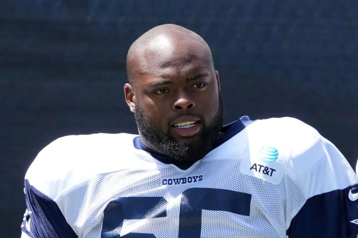 Jul 27, 2025; Oxnard, CA, USA; Dallas Cowboys guard Robert Jones (65) at training camp at the River Ridge Fields. Mandatory Credit: Kirby Lee-Imagn Images