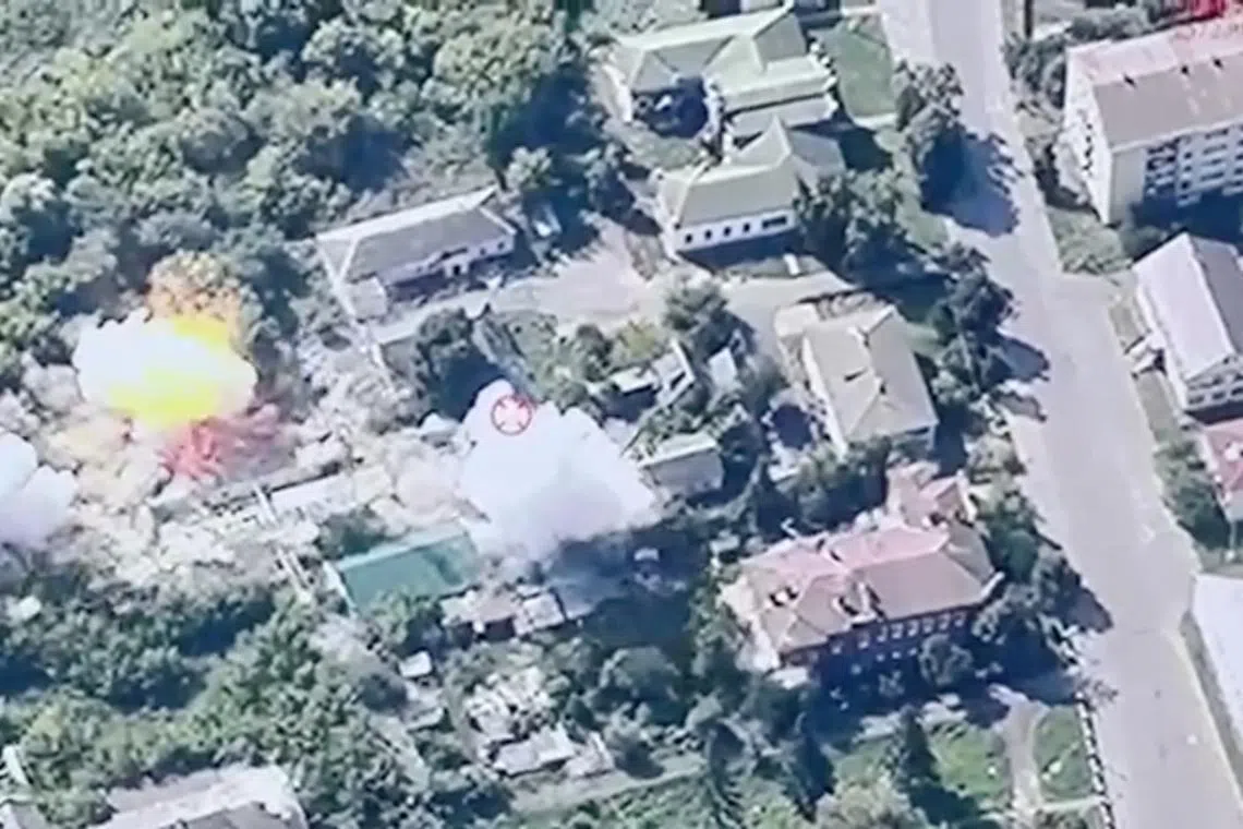 Smoke rises from explosions during a Ukrainian strike on Glushkovo, Kursk Region, Russia, in this still image obtained from video released August 21, 2024. Ukraine's Air Force Commander Mykola Oleshchuk/via REUTERS