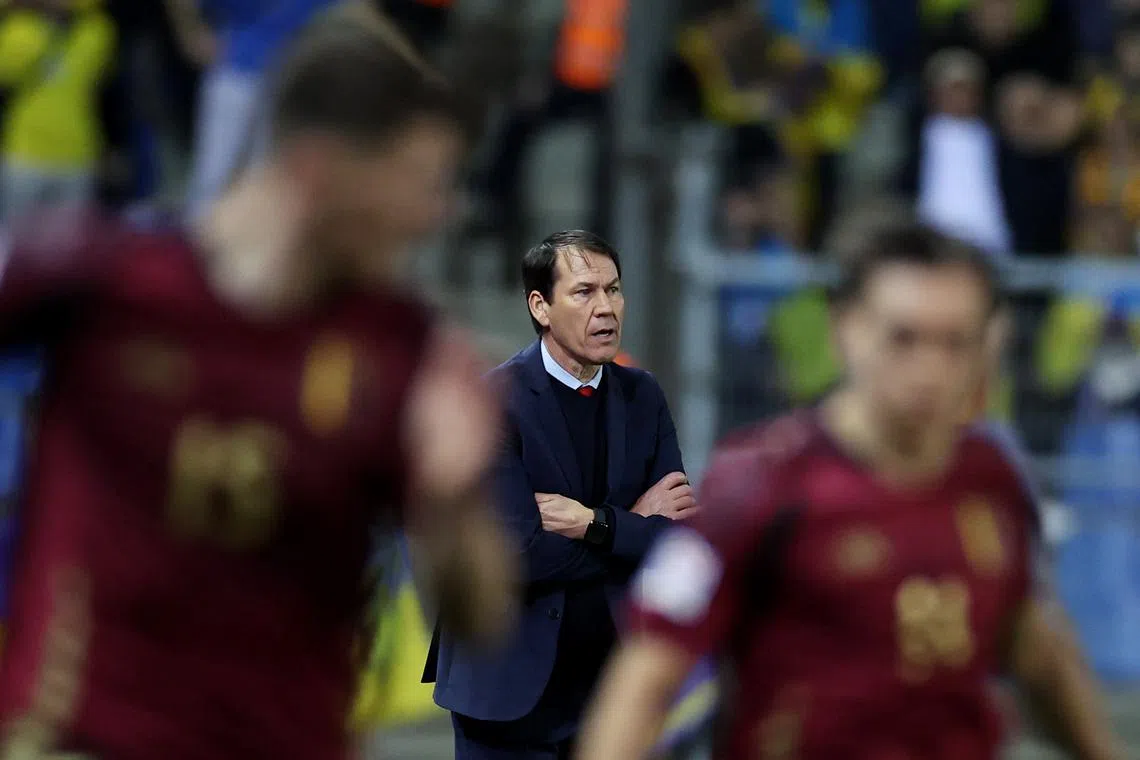 FILE PHOTO: Soccer Football - Nations League - Play-offs - Second Leg - Belgium v Ukraine - Cegeka Arena, Genk, Belgium - March 23, 2025 Belgium coach Rudi Garcia looks on REUTERS/Yves Herman/File Photo
