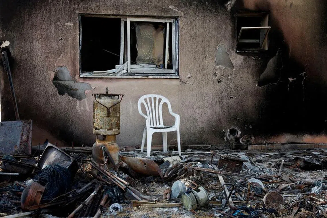 FILE PHOTO: A view shows a destroyed home riddled with bullets, following the deadly October 7 attack by Hamas gunmen from the Gaza Strip, in Kibbutz Kfar Aza, southern Israel November 2, 2023. REUTERS/Evelyn Hockstein/File Photo