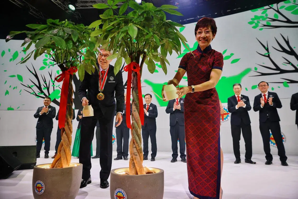 Sustainability and the Environment Minister Grace Fu and Institution of Engineers, Singapore (IES) president Dalson Chung at the unveiling of the IES Green Plan 2030.
