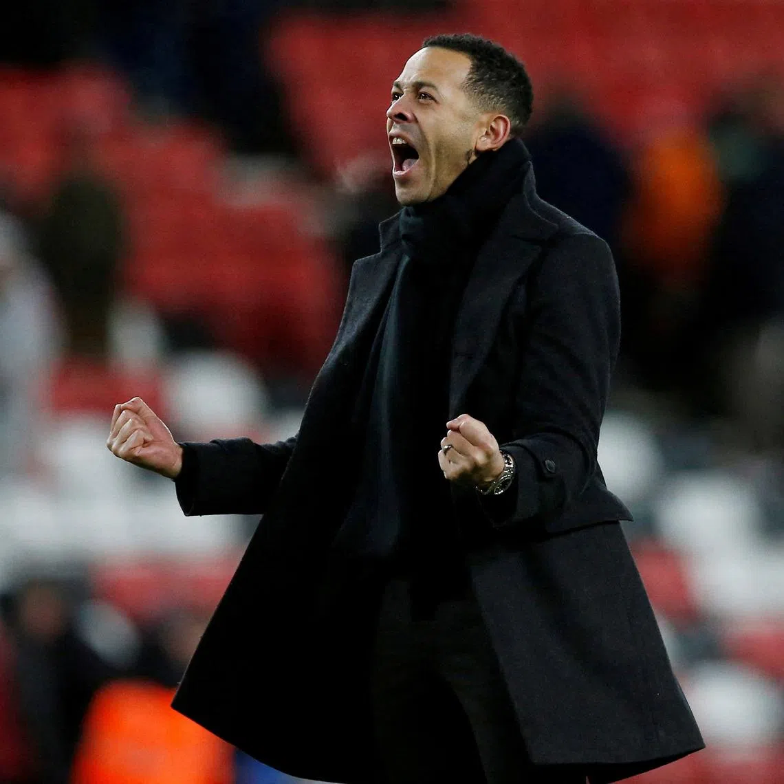 FILE PHOTO: Soccer Football - Championship - Sunderland v Hull City - Stadium of Light, Sunderland, Britain - January 19, 2024 Hull City manager Liam Rosenior celebrates after the match Action Images/Craig Brough