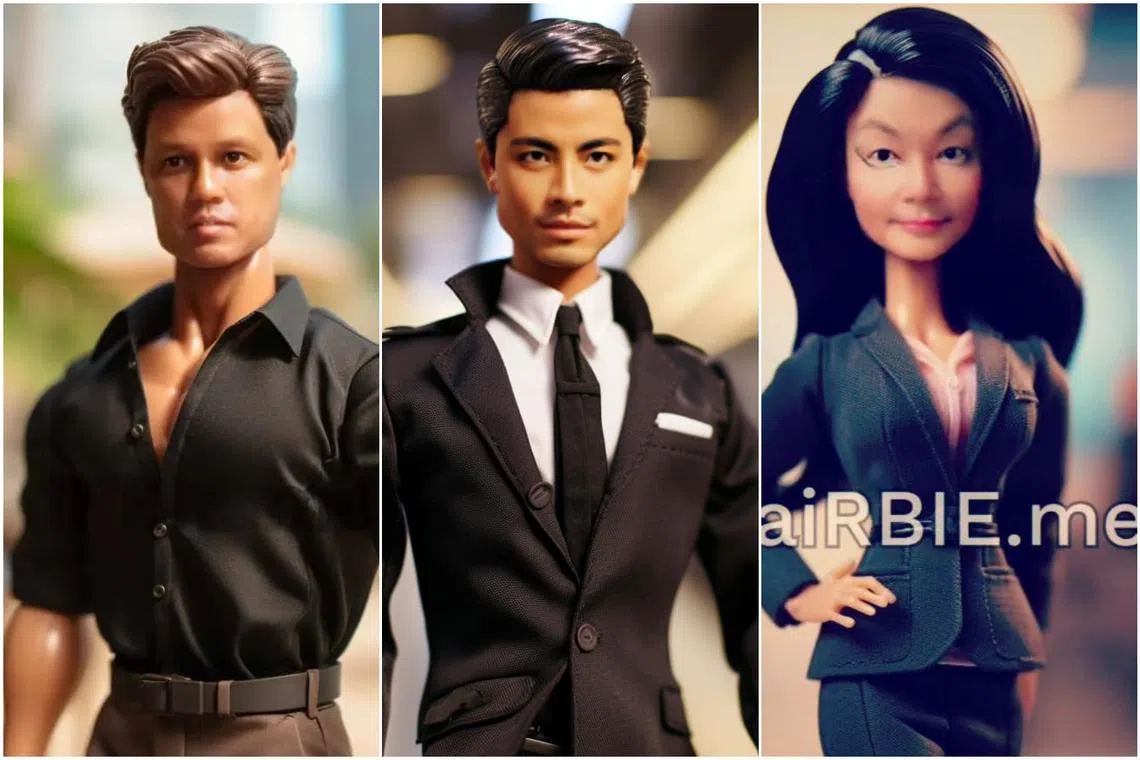 "Barbie-fied" versions of (from left) Education Minister Chan Chun Sing, singer-songwriter Benjamin Kheng and actor Mark Lee.