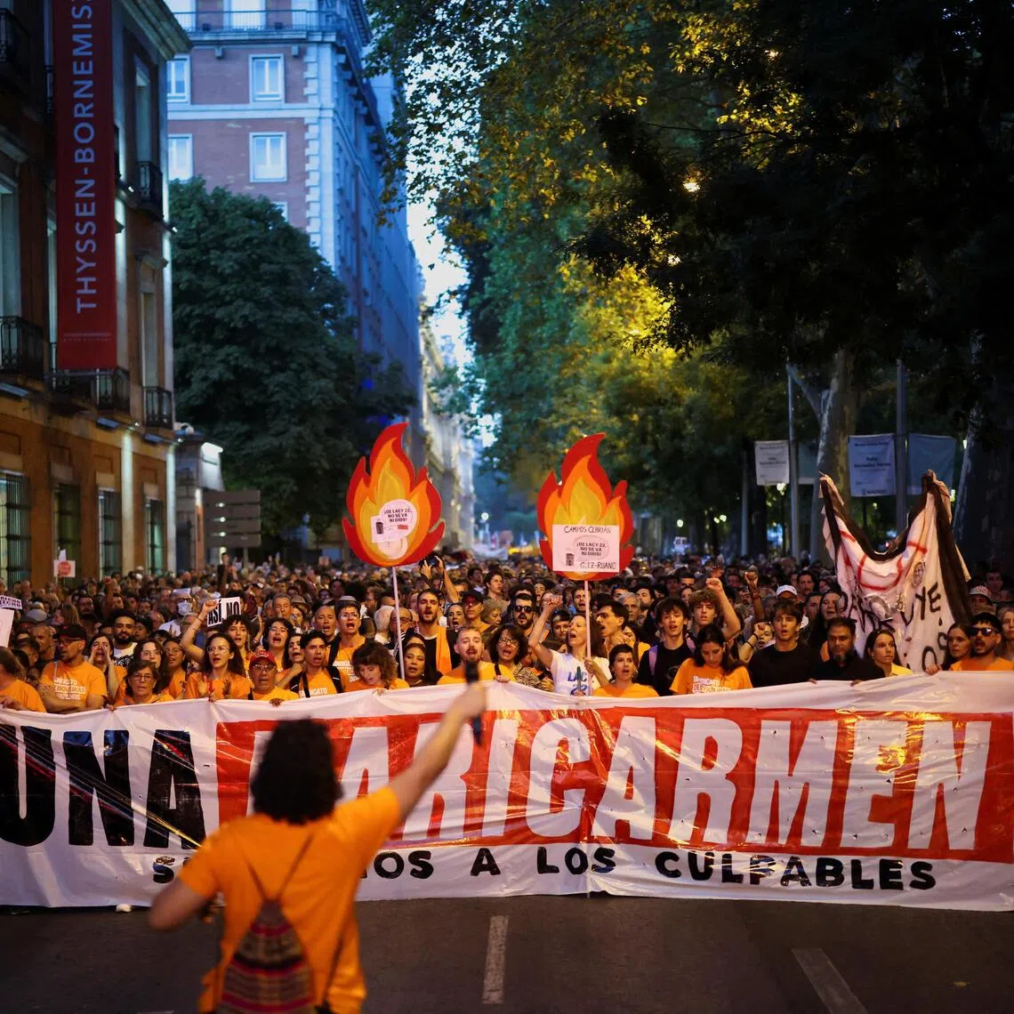 Demonstrators hold a banner that reads: “Not one Maricarmen more”, during a Sept 26 protest in Madrid, Spain, over the forced eviction of 87-year-old Maricarmen Abascal from the home she had lived in for decades. A real estate firm acquired the property and raised the rent by a reported 275 per cent.