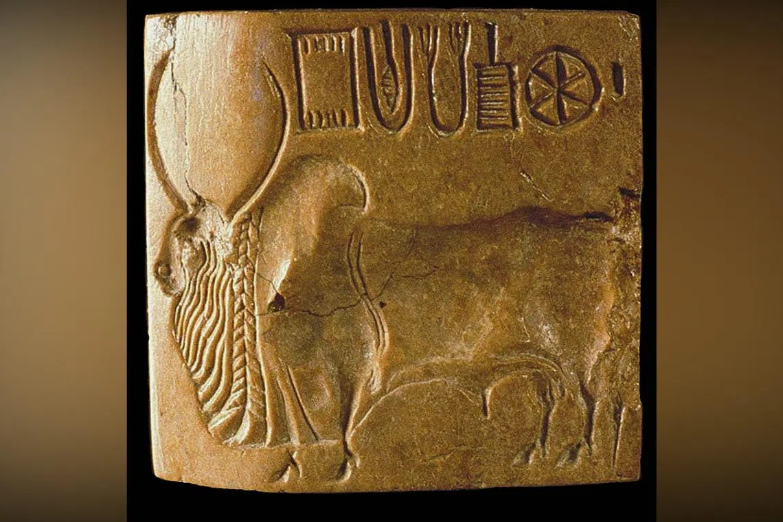 A seal with the Indus Valley civilization script that is part of the collection of the National Museum in New Delhi.