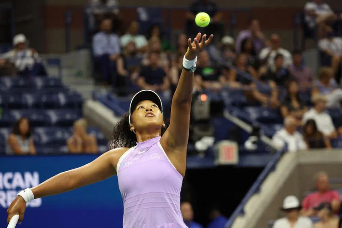 FILE PHOTO: Tennis - U.S. Open - Flushing Meadows, New York, United States - August 30, 2022 Japan's Naomi Osaka in action during her first round match against Danielle Collins of the U.S. REUTERS/Shannon Stapleton/File Photo