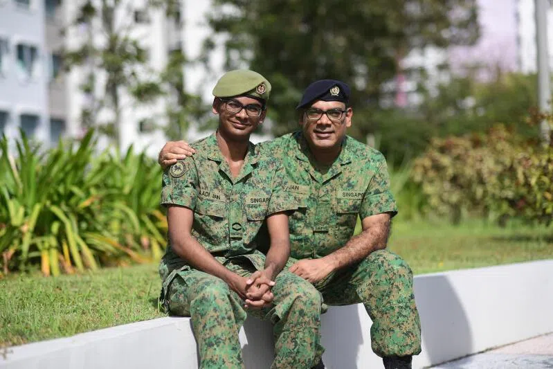 SAFVC Volunteer (SV) 3 Bipule Jain (right) with his son Lance Corporal (LCP) Aadi Jain (left).