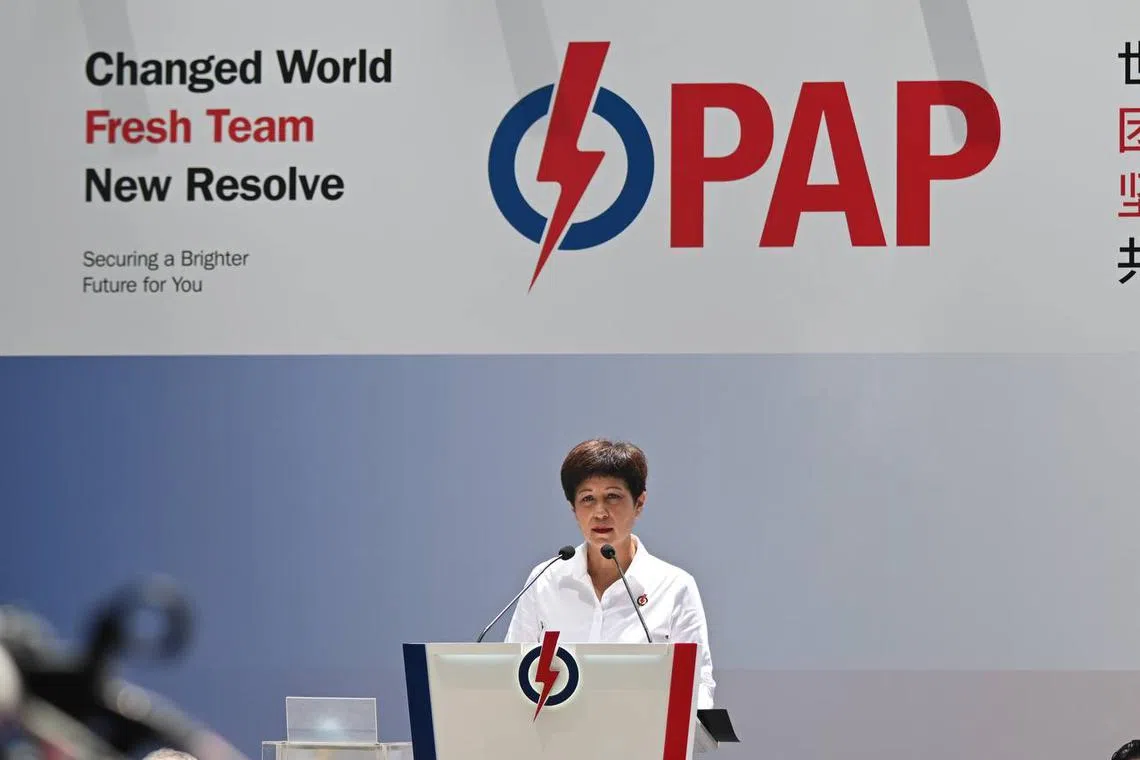 Ms Indranee Rajah, who is standing for election in Pasir Ris-Changi GRC, speaking at a rally held at UOB Plaza's promenade  on April 28.