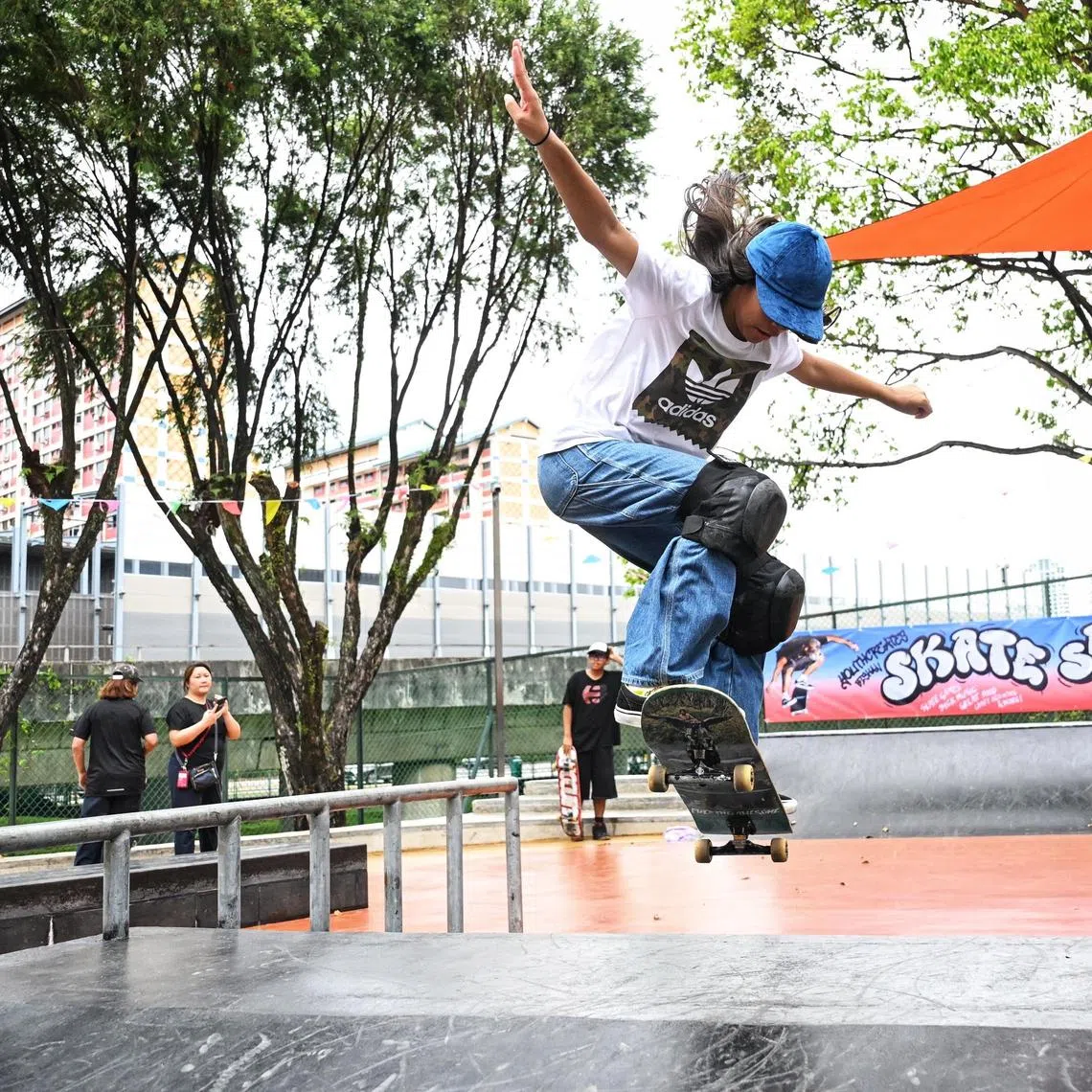 Eva Myra Binte Zulkarnaen skateboarding at the YouthCreates Bishan Skate Spot, located in Bishan Sport Centre on March 16, 2025.