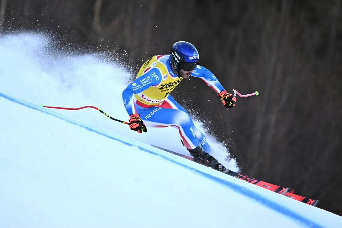 France’s Cyprien Sarrazin taking part in a training session on Dec 27 before the crash, after which he suffered a subdural haematoma that required surgery.