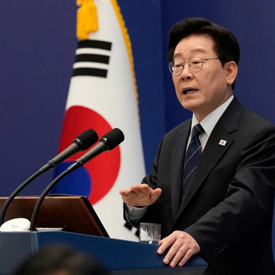 South Korean President Lee Jae Myung speaks during a press conference at the presidential Blue House in Seoul, South Korea, Friday, September 18, 2026.     Ahn Young-joon/Pool via REUTERS