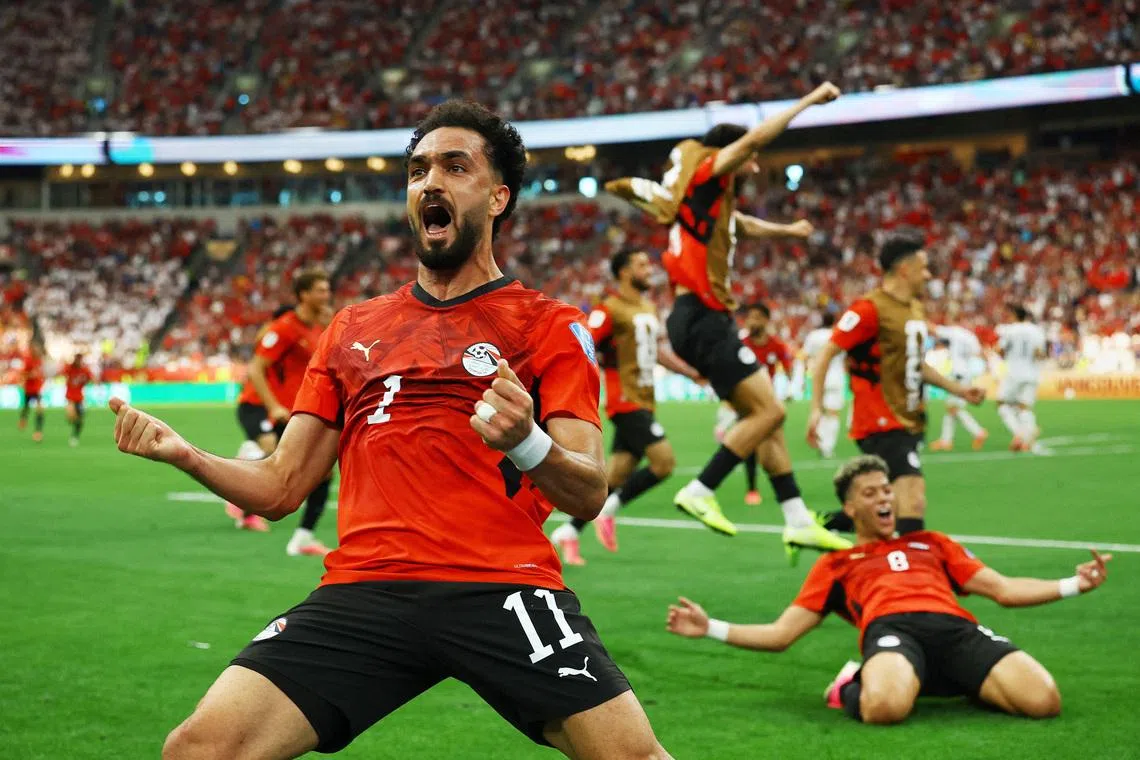 Soccer Football - FIFA World Cup 2026 - Group G - New Zealand v Egypt - BC Place, Vancouver, Canada - June 21, 2026 Egypt's Mostafa Zico celebrates their second goal, scored by Mohamed Salah REUTERS/Albert Gea