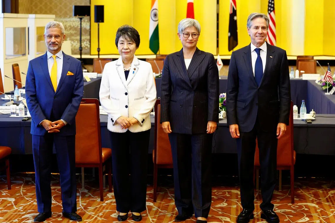 (From left) Mr Subrahmanyam Jaishankar, Ms Yoko Kamikawa, Ms Penny Wong and Mr Antony Blinken in Tokyo as they attend a Quad ministerial meeting.