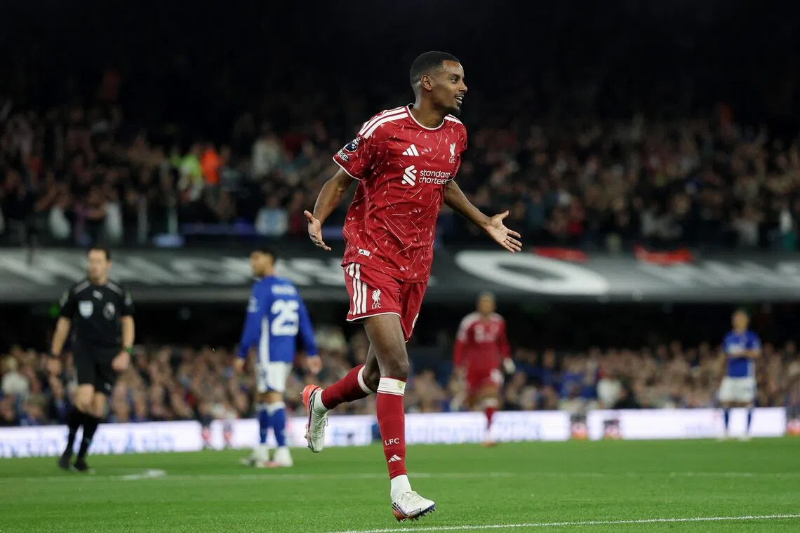 Liverpool’s Alexander Isak celebrates scoring their second goal against Ipswich on Sept 4.