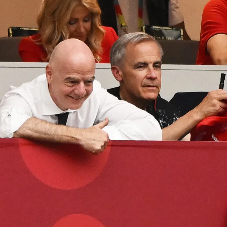 Canada’s Prime Minister Mark Carney (right) and FIFA president Gianni Infantino at the World Cup.