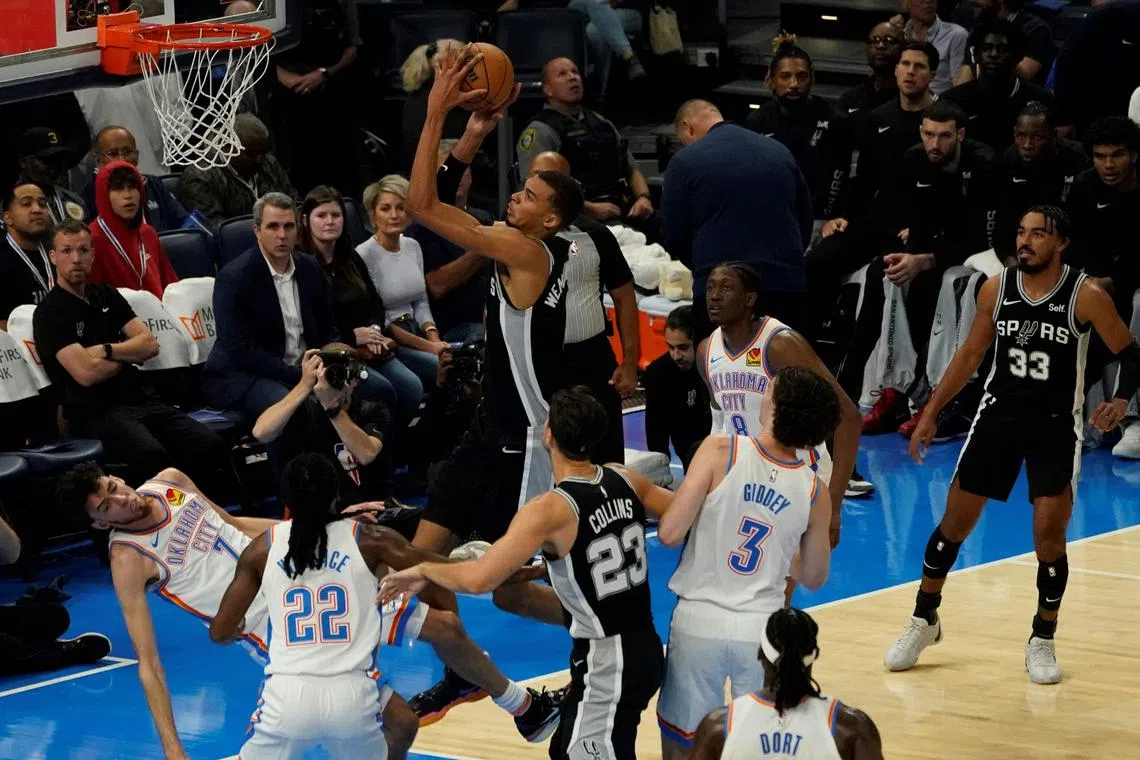 San Antonio Spurs centre Victor Wembanyama in action against Oklahoma City Thunder, on Oct 9.