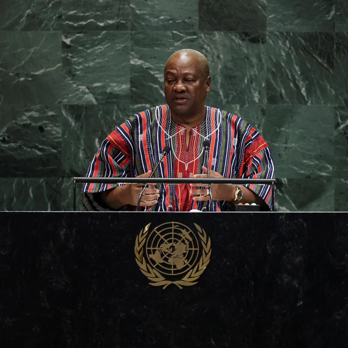 Ghana's President John Dramani Mahama addresses the 80th United Nations General Assembly (UNGA), at the U.N. headquarters in New York, U.S., September 25, 2025. REUTERS/Jeenah Moon