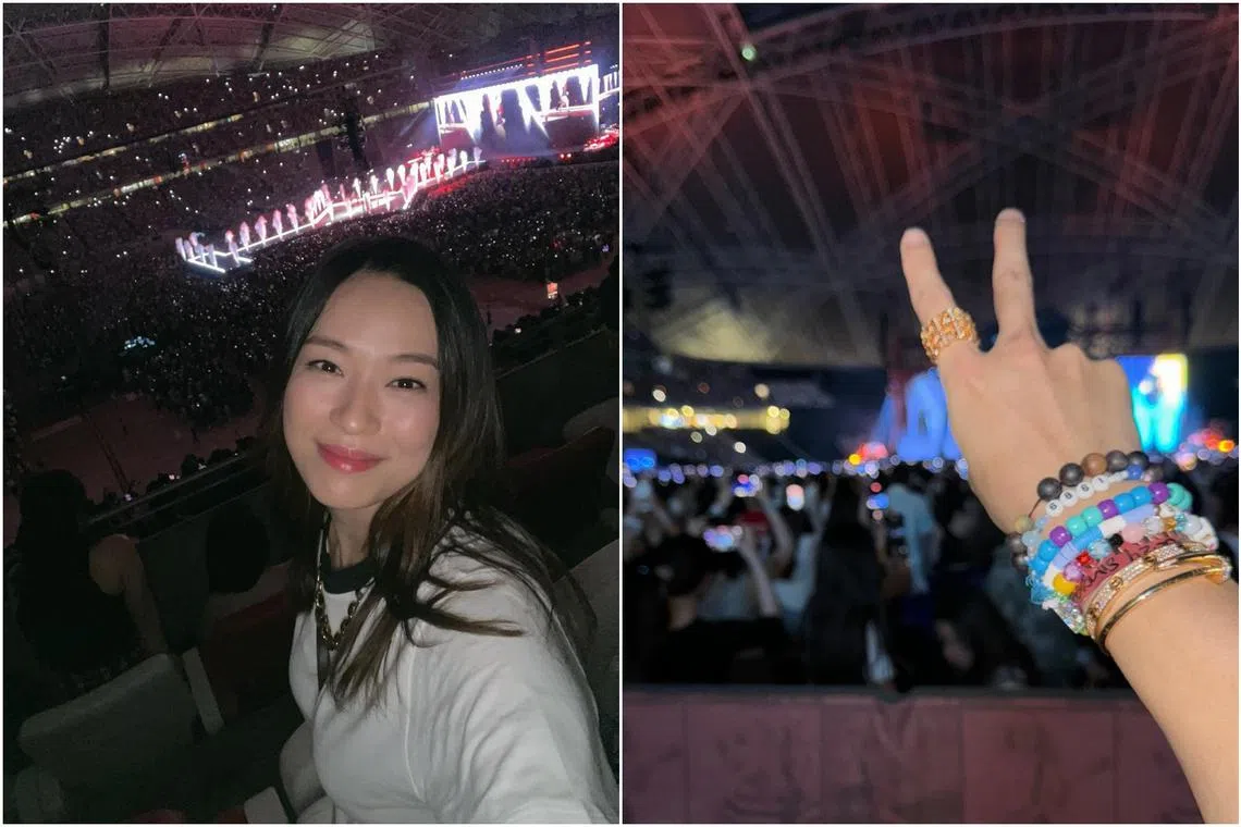Local actress Rebecca Lim (left) and Mandopop singer JJ Lin (right) attended Day 1 of Taylor Swift's Eras Tour at the National Stadium.