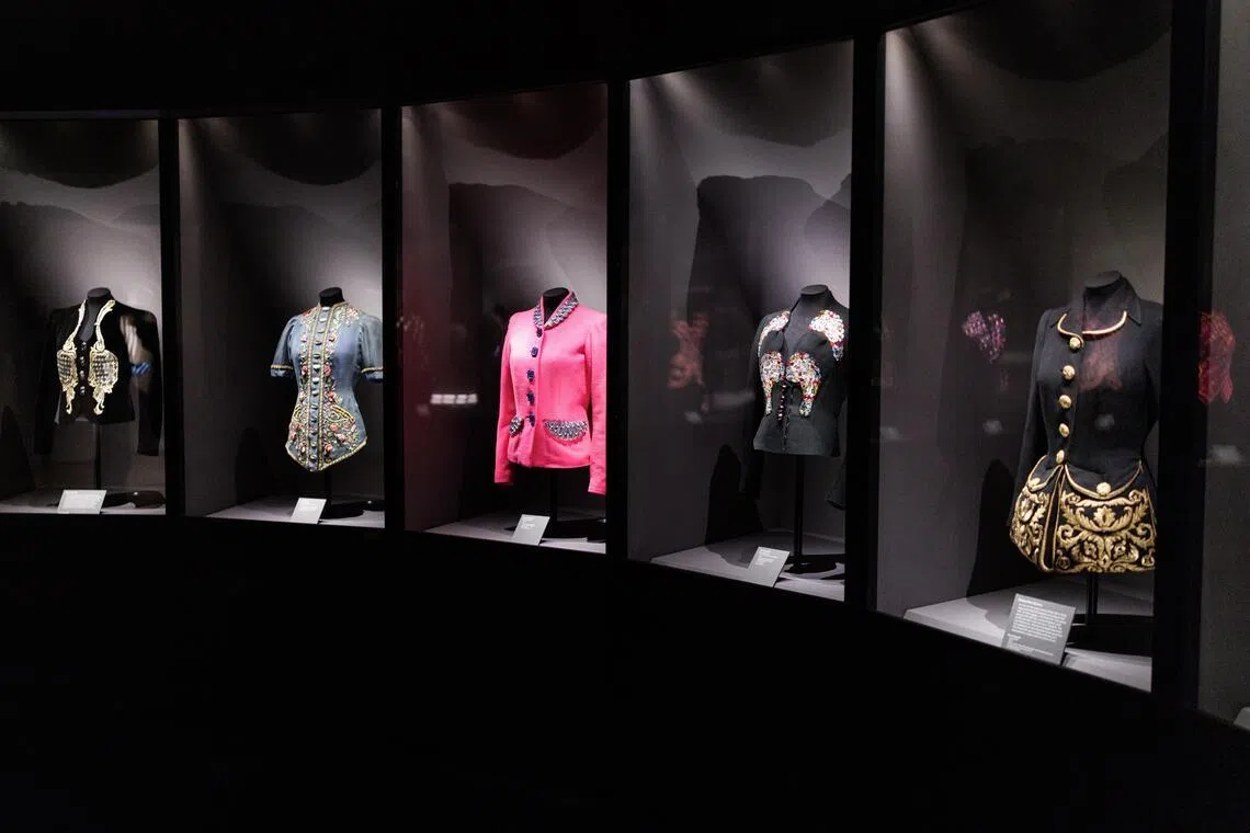 Creations by Schiaparelli at the exhibition. The fashion house started in Paris in 1927 and, two years later, opened a London branch. 