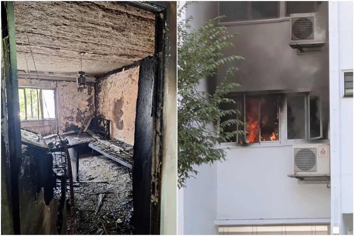 A bedroom in a second-floor unit was on fire when SCDF arrived.