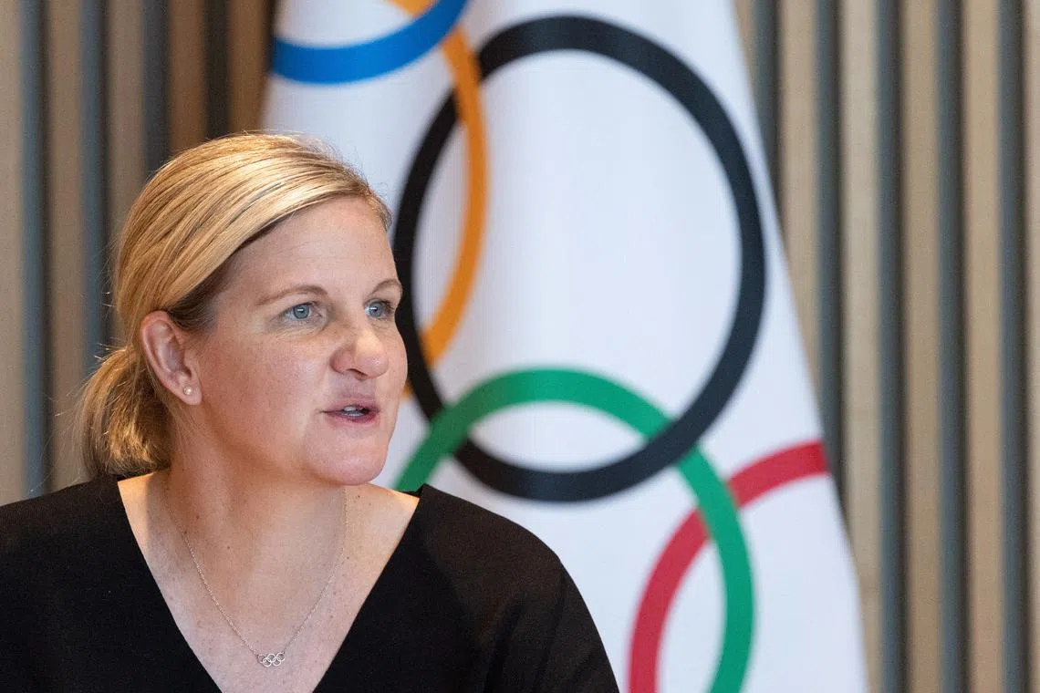 Newly elected President of the International Olympic Committee (IOC) Kirsty Coventry attends her first Executive Board meeting at the Olympic House in Lausanne, Switzerland, June 25, 2025. REUTERS/Denis Balibouse