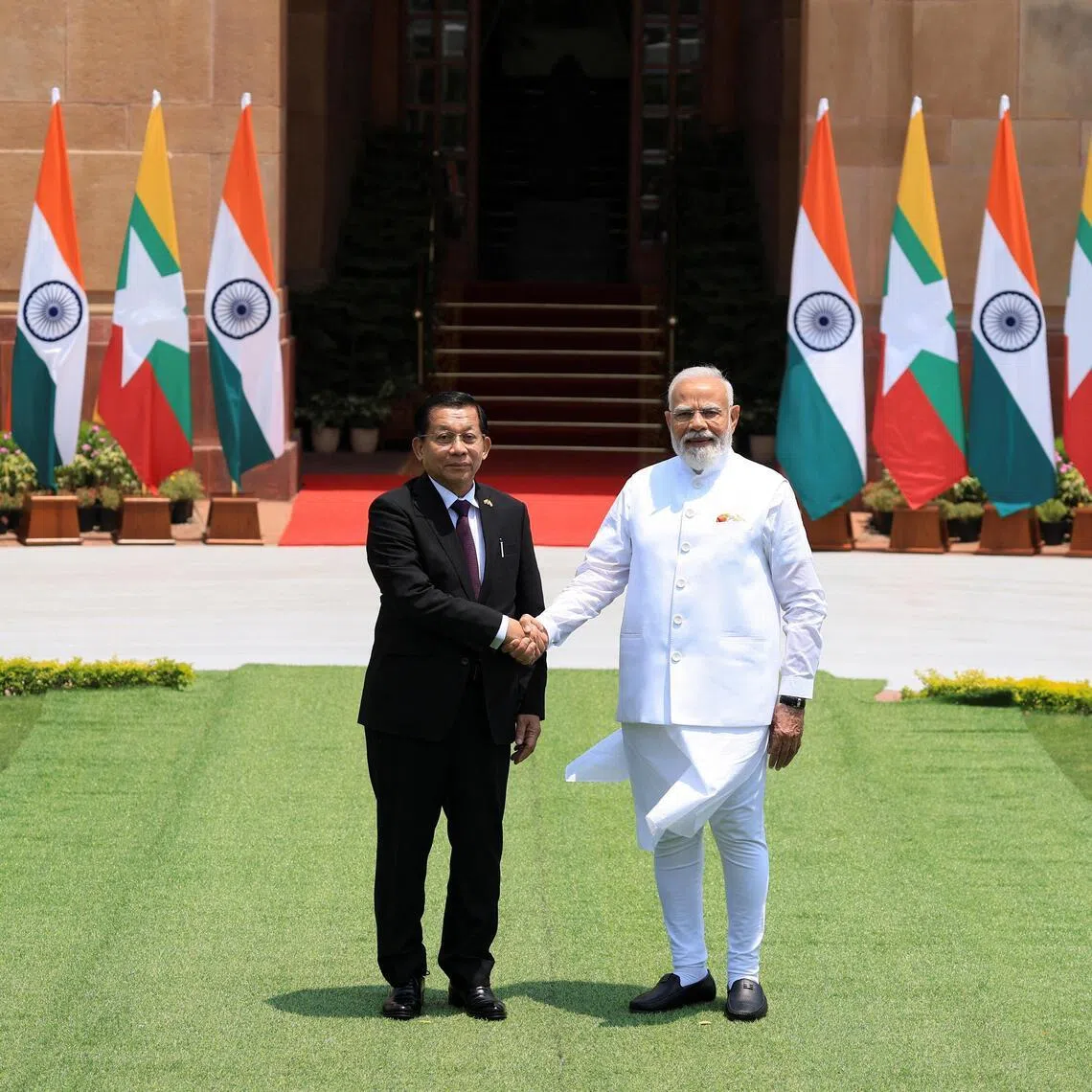 Myanmar leader Min Aung Hlaing arrived in India on May 30 for his first foreign trip as president.