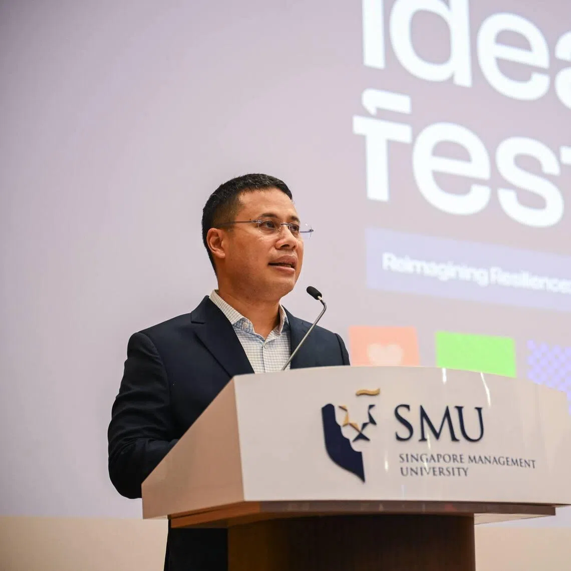 Education Minister Desmond Lees peaking at the launch of the 2026 Social Science and Humanities Ideas Festival, held at SMU on Feb 26.