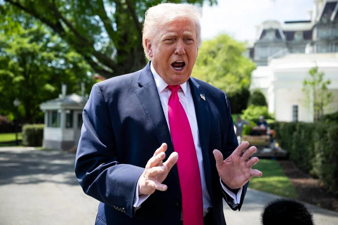 US President Donald Trump speaking to members of the media on the South Lawn of the White House on April 16.
