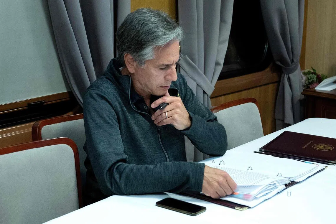 United States Secretary of State Antony Blinken while traveling by train to Kyiv on Sept 6.