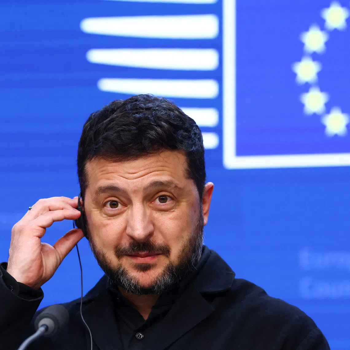 Ukrainian President Volodymyr Zelenskiy looks on during a press conference at a European Union leaders' summit in Brussels, Belgium, October 16, 2026. REUTERS/Yves Herman