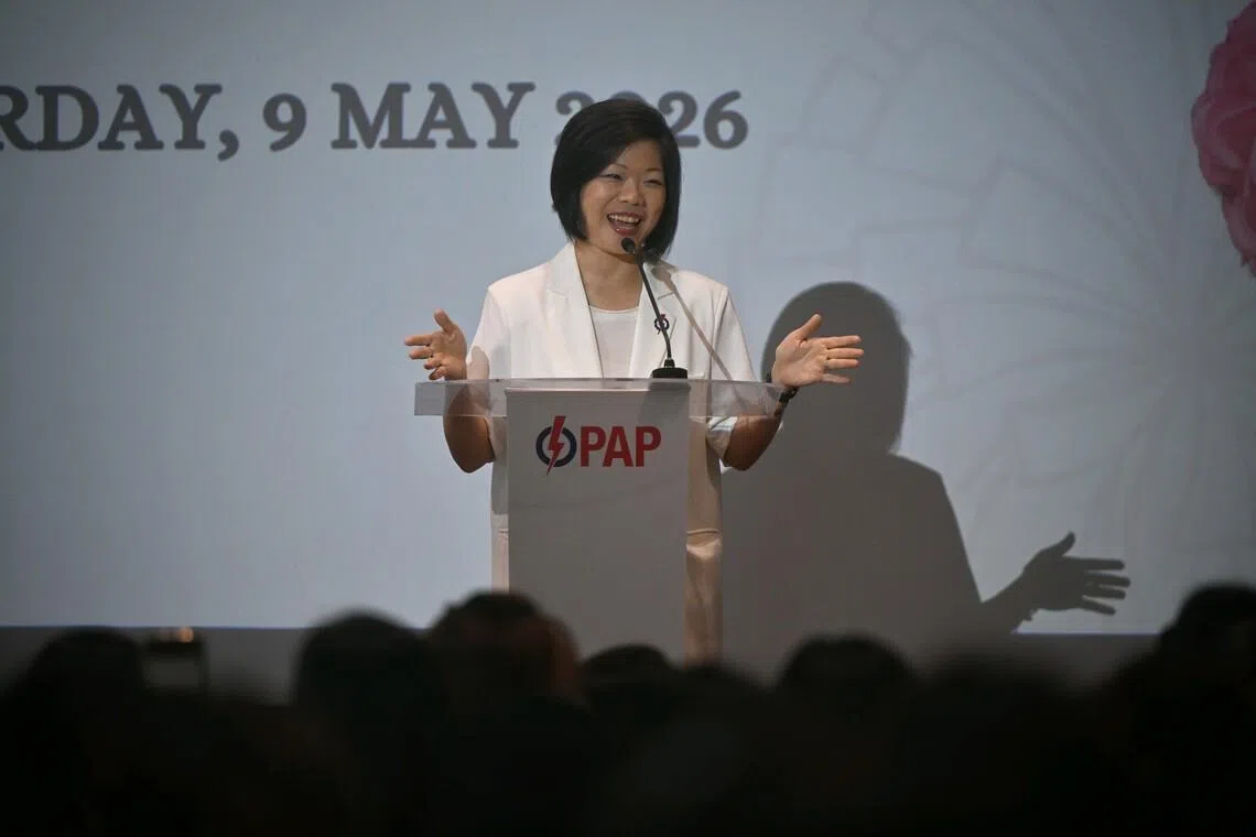 Ms Sim Ann, who chairs the PAP Women’s Wing, speaking at a Mother’s Day celebration event on May 9.