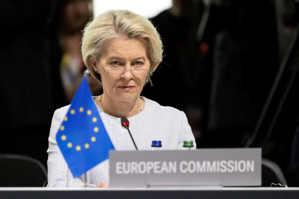 FILE PHOTO: Ursula von der Leyen, President of European Commission, attends the plenary session during the Summit on peace in Ukraine, in Stansstad near Lucerne, Switzerland, June 16, 2024.  ALESSANDRO DELLA VALLE/Pool via REUTERS/File Photo