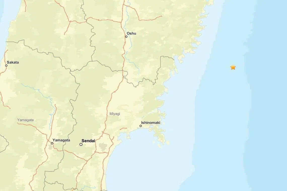 The epicentre of the earthquake was off the coast of Miyagi prefecture at the depth of 50km.