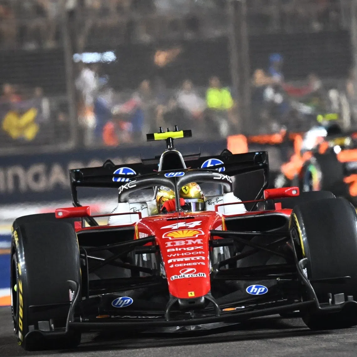 Ferrari’s British driver Lewis Hamilton during the Singapore Grand Prix at the Marina Bay Street Circuit on Oct 11, 2026.