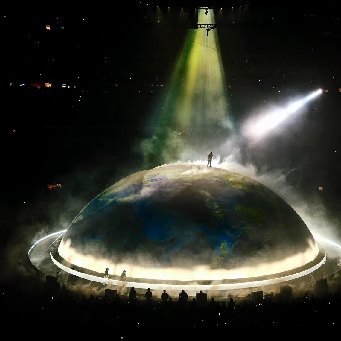 On April 1, rapper Ye performed on a futuristic orb-like stage at SoFi Stadium in Inglewood, California. 