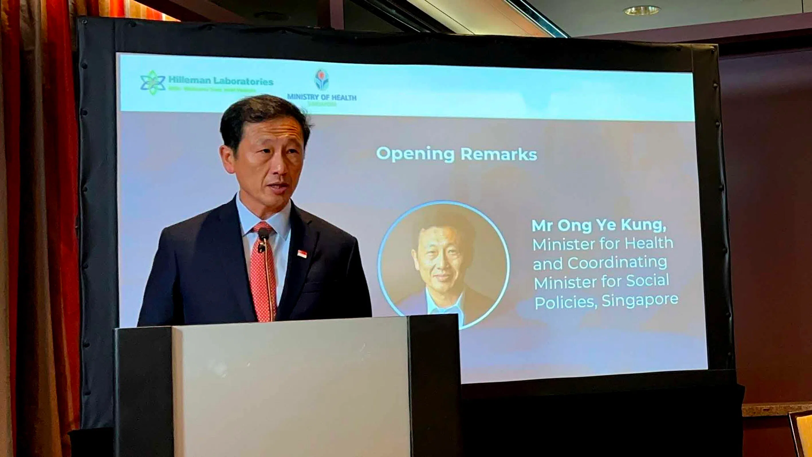 Health Minister Ong Ye Kung speaking at an event organised by his ministry and Hilleman on in New York Sept 23.